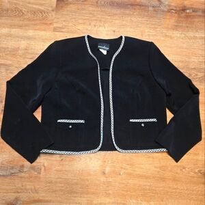 Vintage Positive Attitude Women's Black Jacket with White Trim Petite Size 12